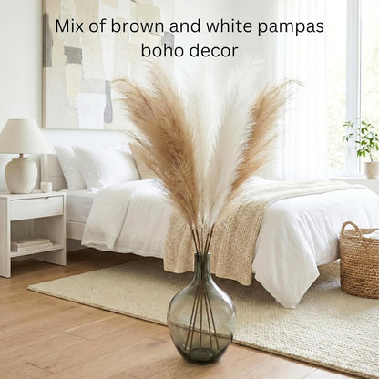 Artificial Pampas Grass 3 Stems 116cm White Large Faux Flowers Tall Vase Decor