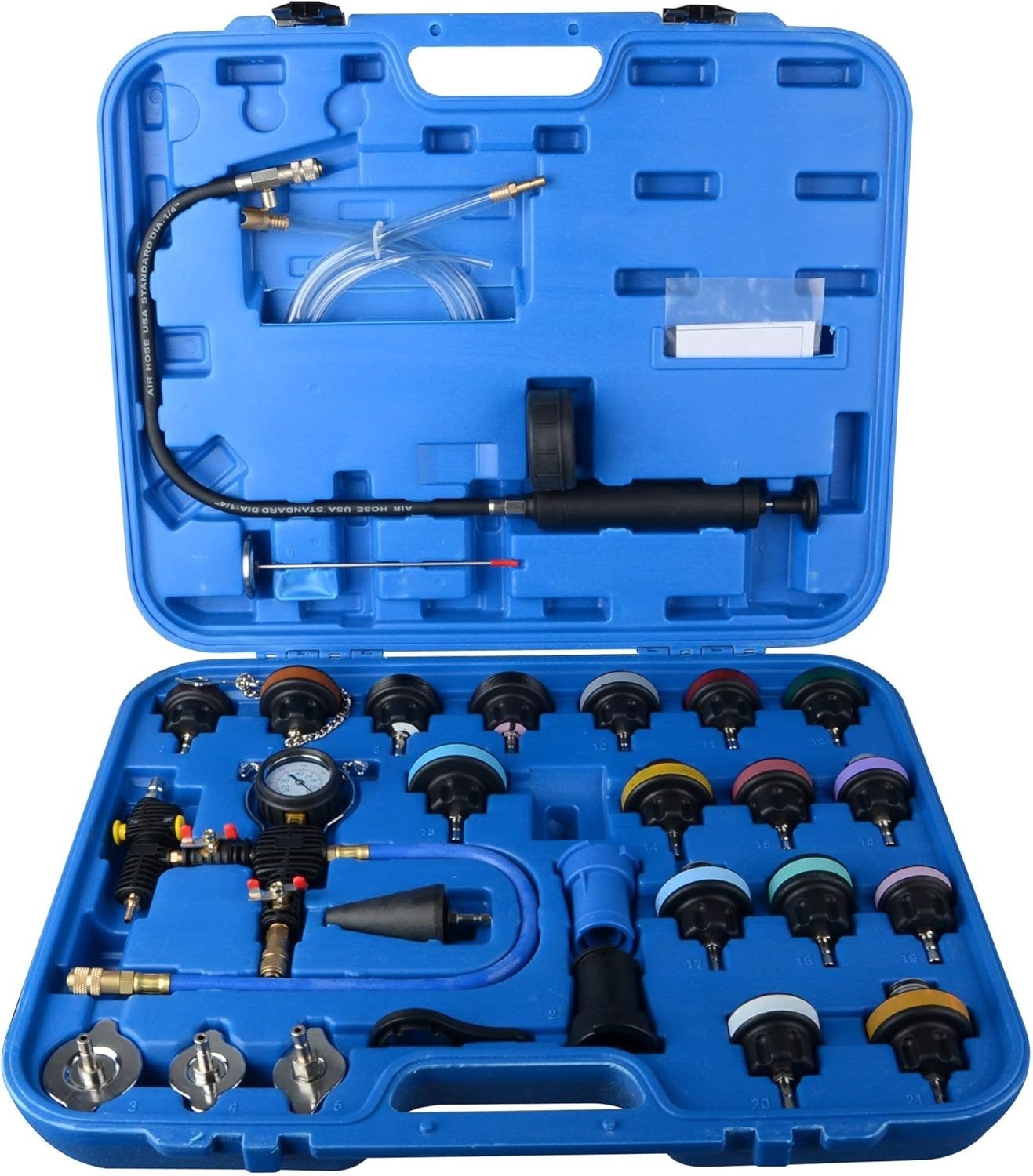 28Pc Radiator Pressure Tester Kit Universal Cooling System Leak Test Tool Blue