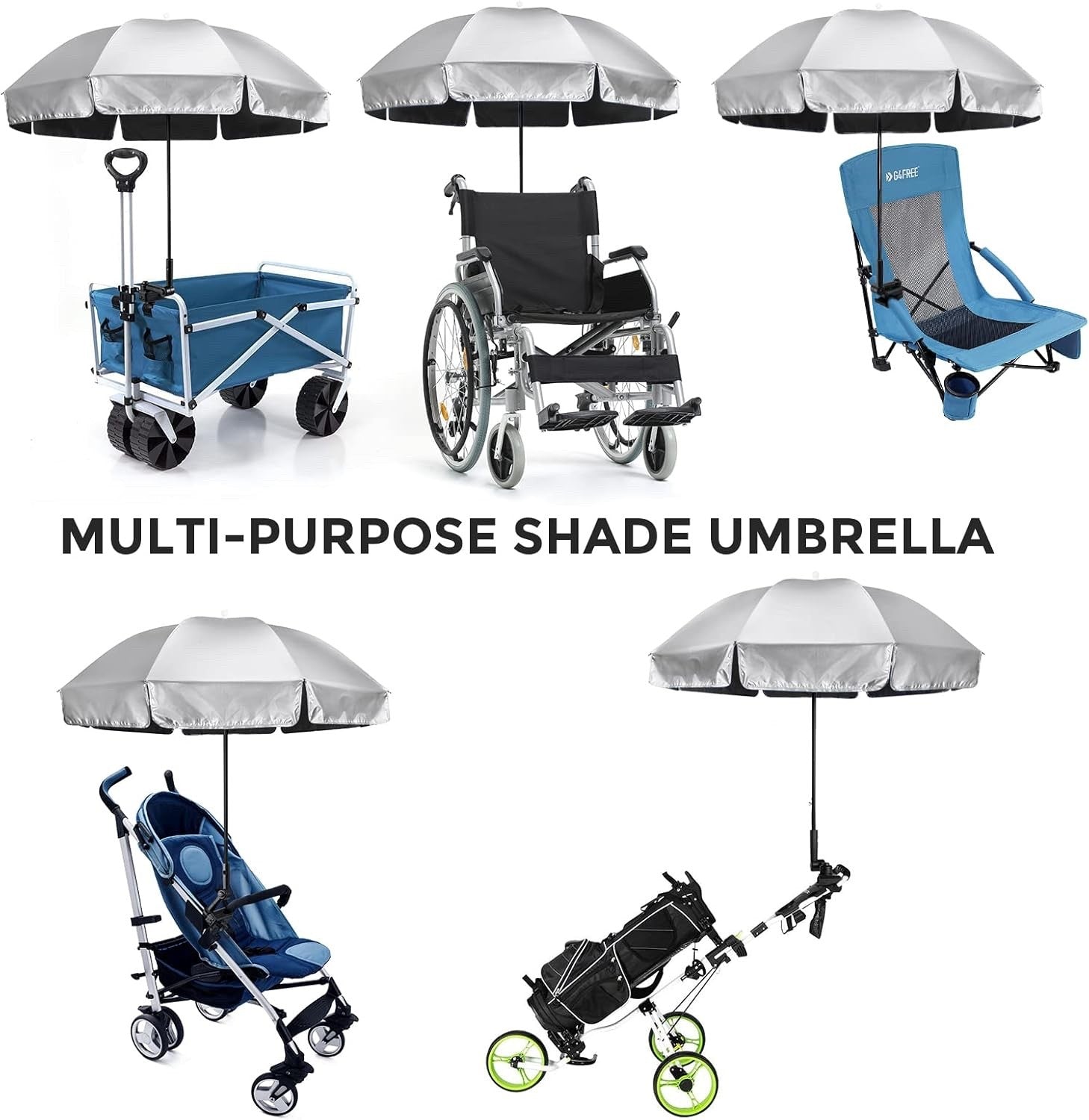 Clamp Umbrella Beach Chair UPF50 Adjustable Shade Stroller Wheelchair Parasol