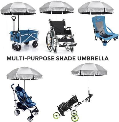 Clamp Umbrella Beach Chair UPF50 Adjustable Shade Stroller Wheelchair Parasol