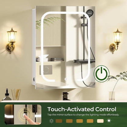Bathroom Mirror Cabinet LED Lighted Wall Mounted 45cm 3 Colour Touch USB White