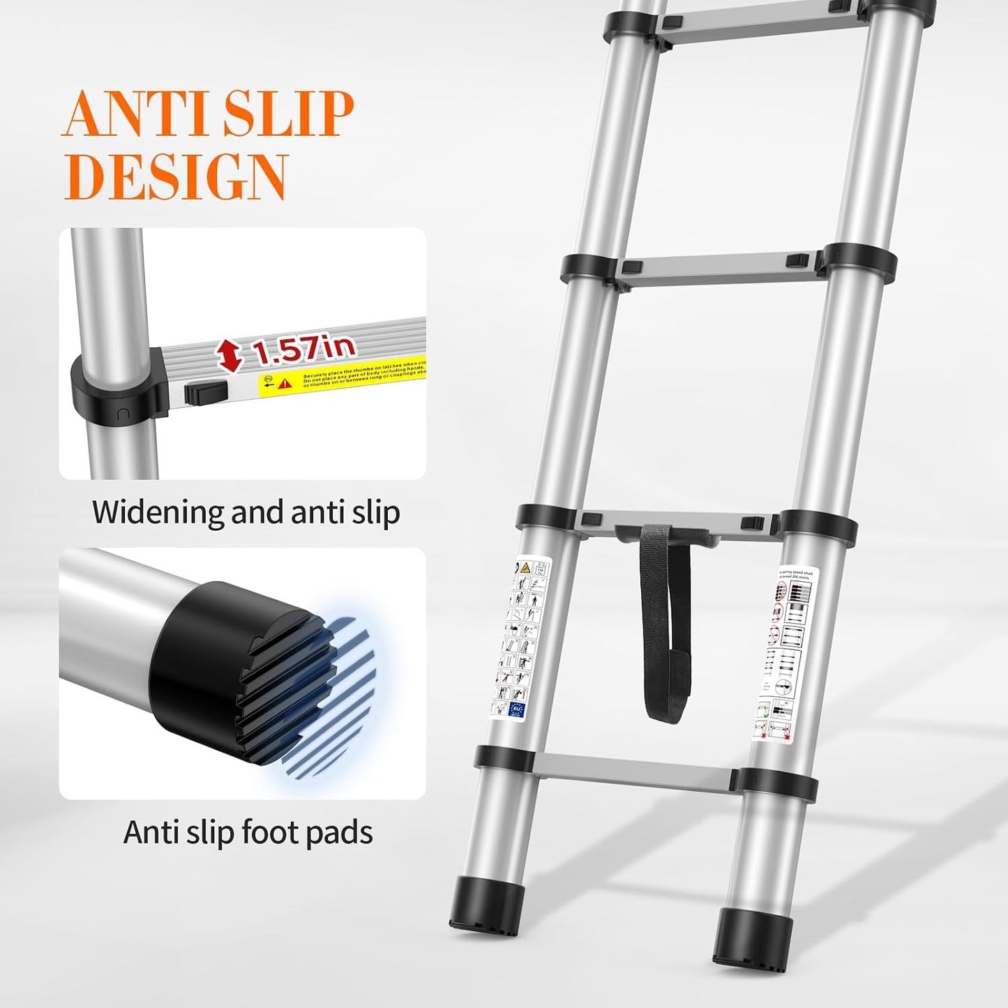 Telescopic Ladder Extension 10.5FT 330lb Aluminium Anti Slip Foldable 11 Step