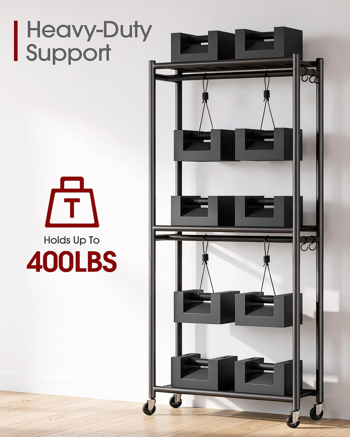 Heavy Duty Clothes Rail Metal Garment Rack Wheels Shelves 84x31x202cm Black