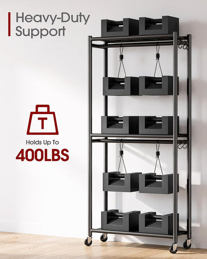 Heavy Duty Clothes Rail Metal Garment Rack Wheels Shelves 84x31x202cm Black