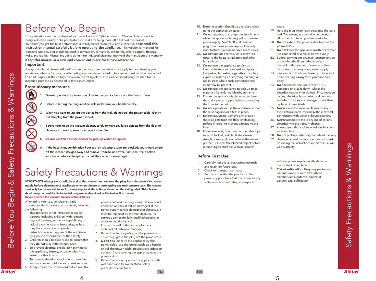 Akitas 800W Bagless Cylinder Vacuum Cleaner with Wessel Werk Head for Floors