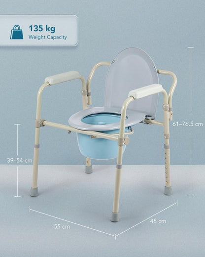 Foldable Bedside Commode Chair Portable Toilet with Pan 136kg Support