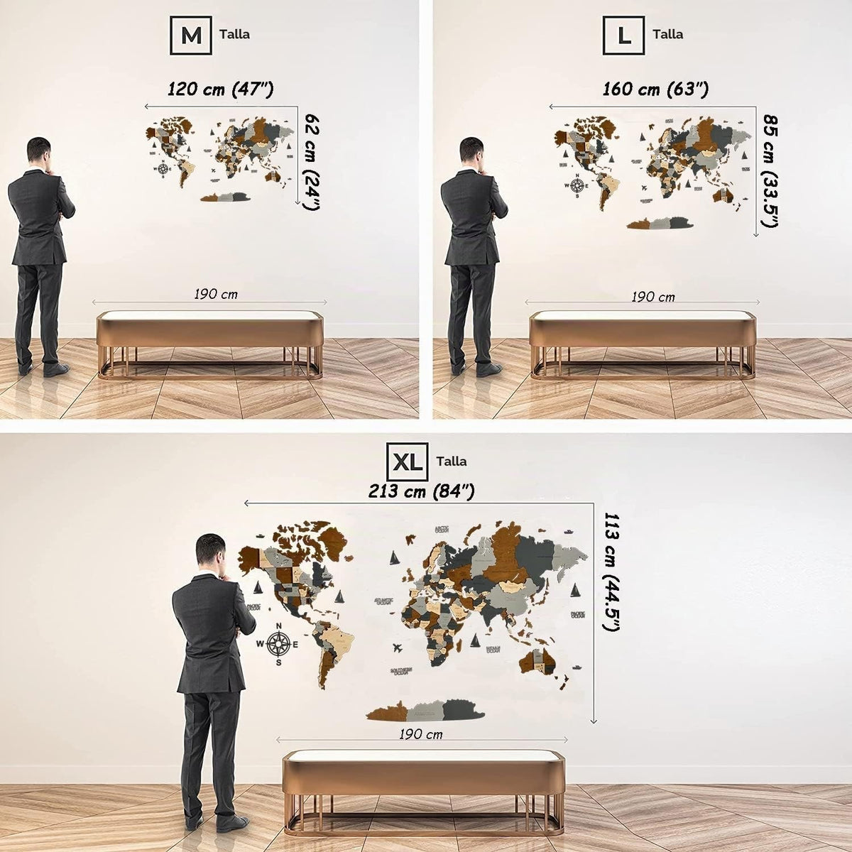 Wooden World Map Wall Art 3D Large 160x85cm Multicolour Travel Decor Birch