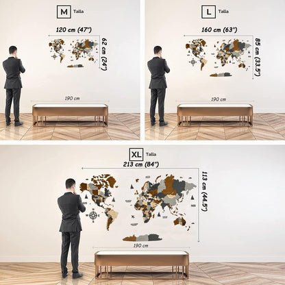 Wooden World Map Wall Art 3D Large 160x85cm Multicolour Travel Decor Birch