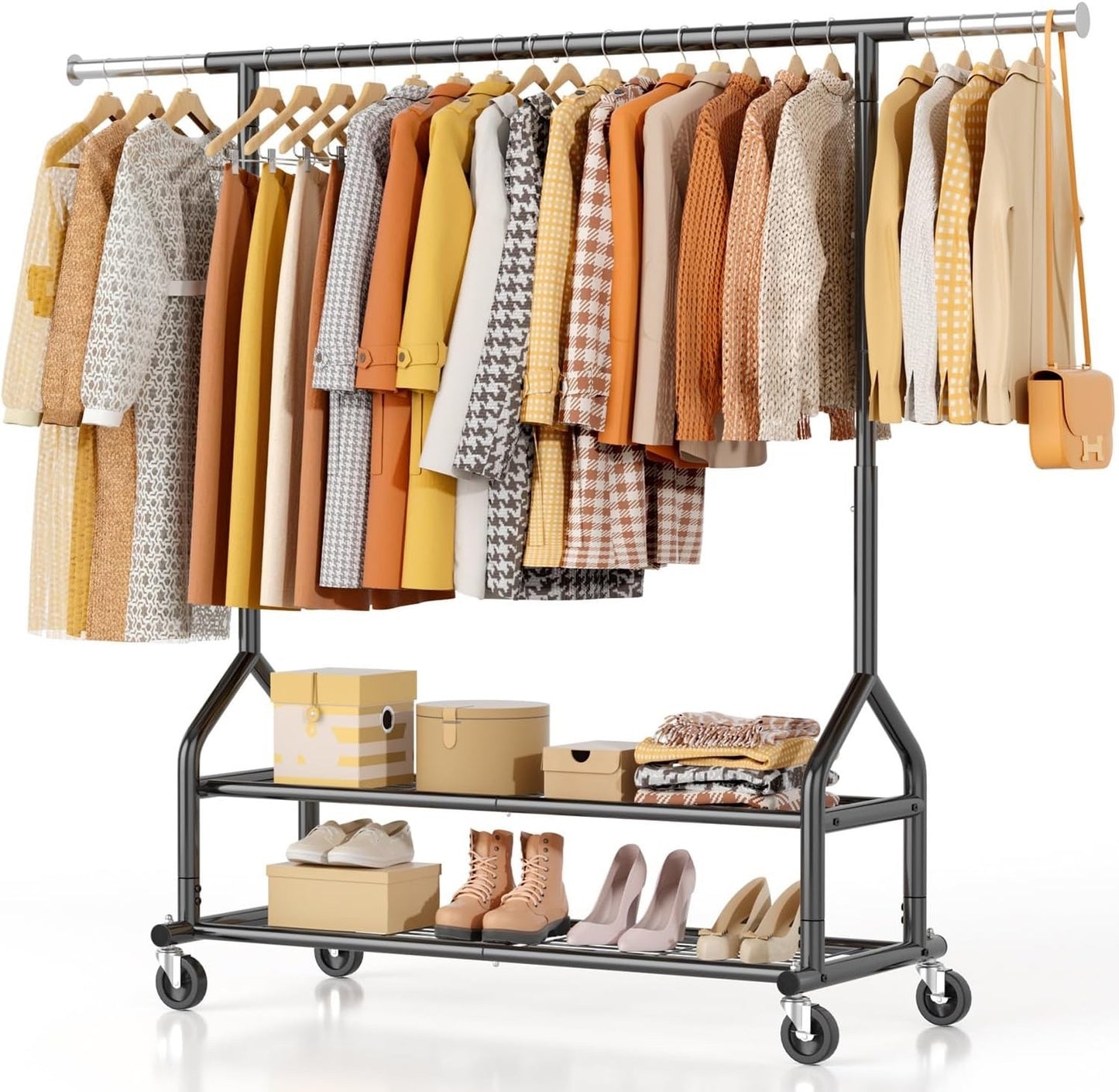 Heavy Duty Clothes Rail Garment Rack Adjustable 2 Shelves Wheels 252kg Black