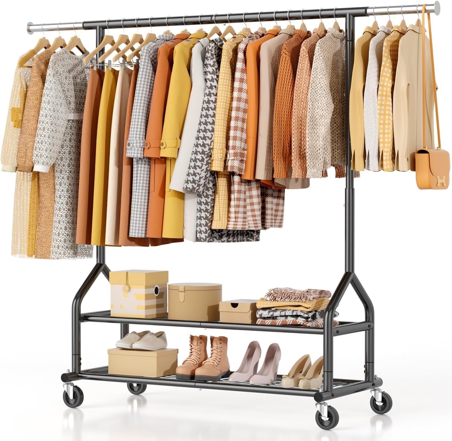 Heavy Duty Clothes Rail Garment Rack Adjustable 2 Shelves Wheels 252kg Black