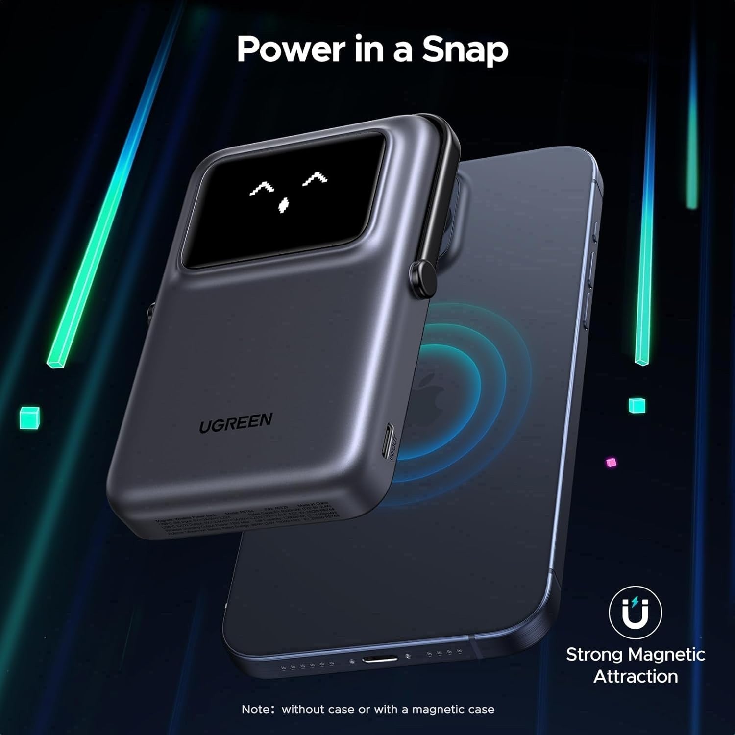 Magnetic Wireless Power Bank 10000mAh 20W USB-C Foldable Stand TFT Black Charger