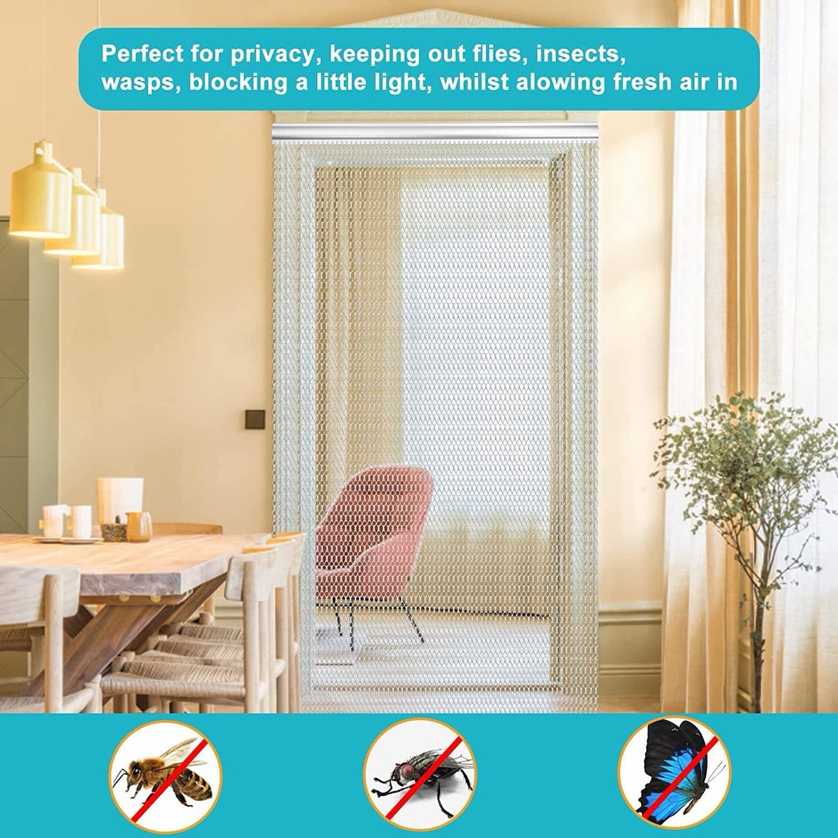 Door Fly Screen Chain Curtain Aluminium 90x210cm Silver Metal Insect Blind