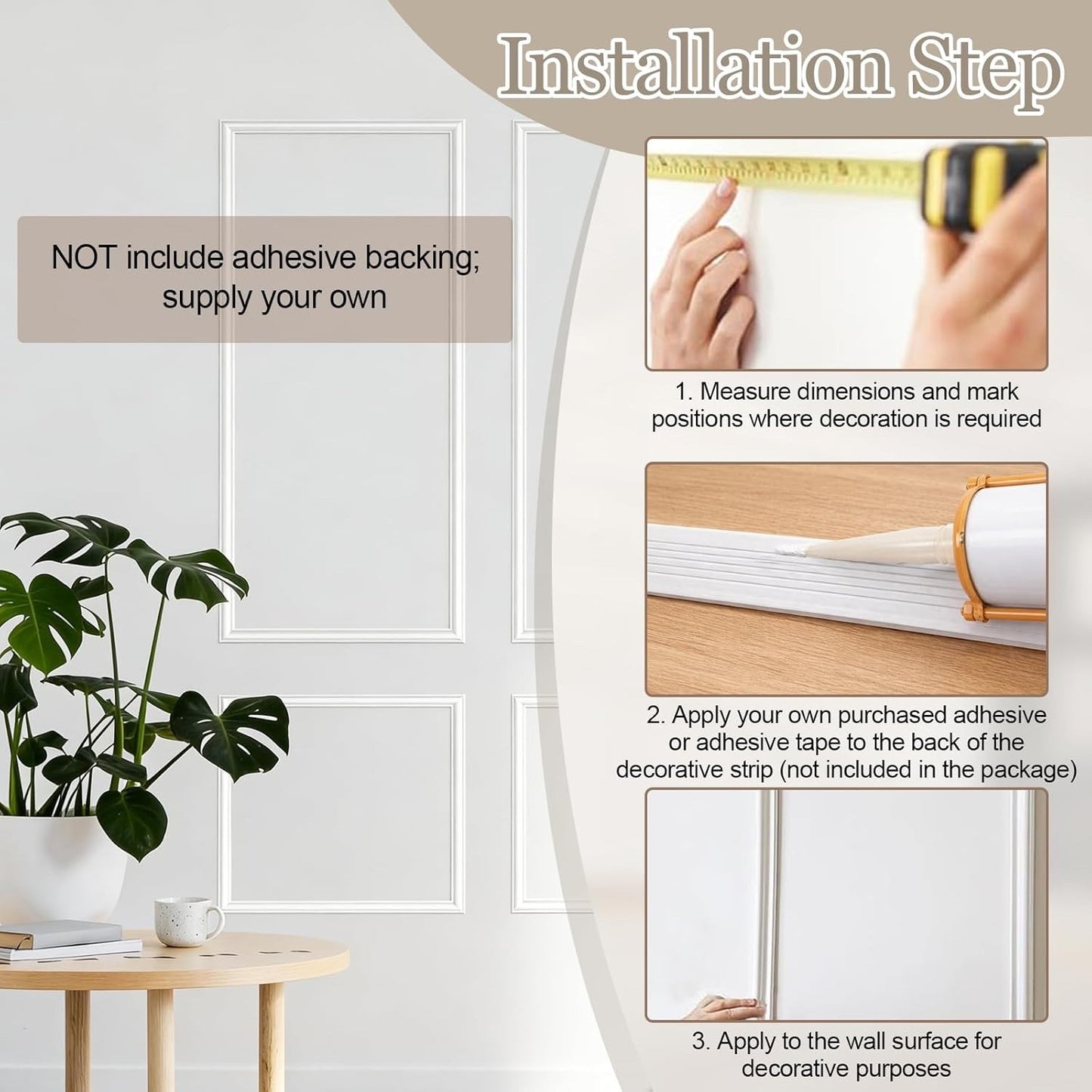Wall Panelling Panels Wainscoting Peel Stick Moulding Kit 34Pcs Home Decor