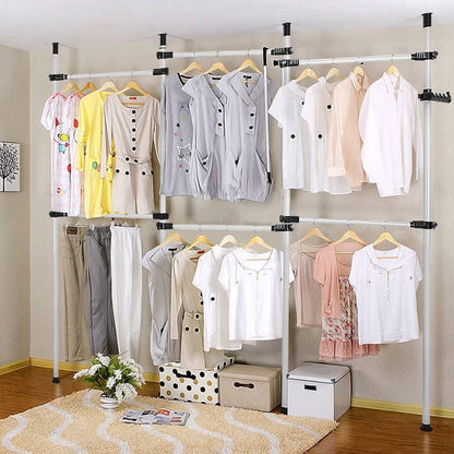 Clothes Rack Heavy Duty 4 Pole 6 Rail Adjustable Steel Garment Wardrobe 60kg