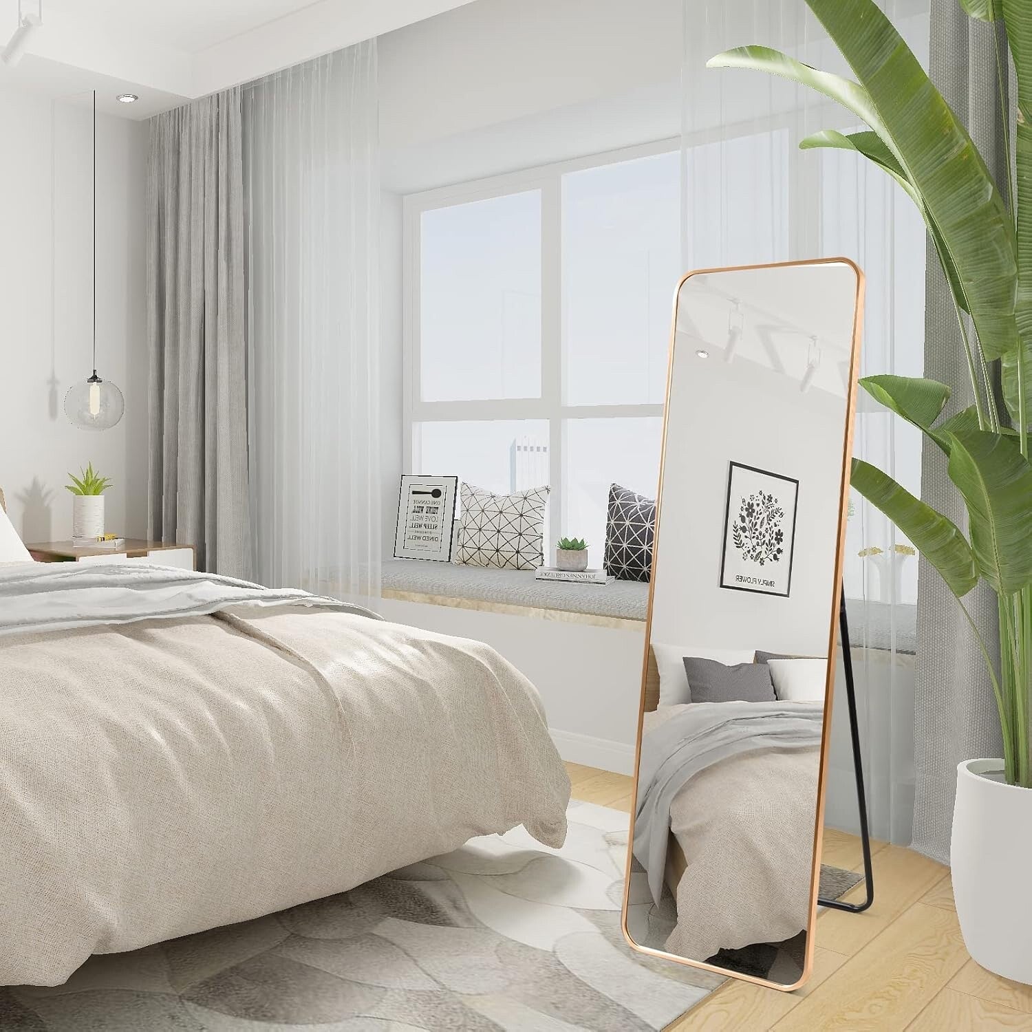 HORLIMER 60"x18" Full Length Standing Mirror with Aluminum Frame, 152x46cm