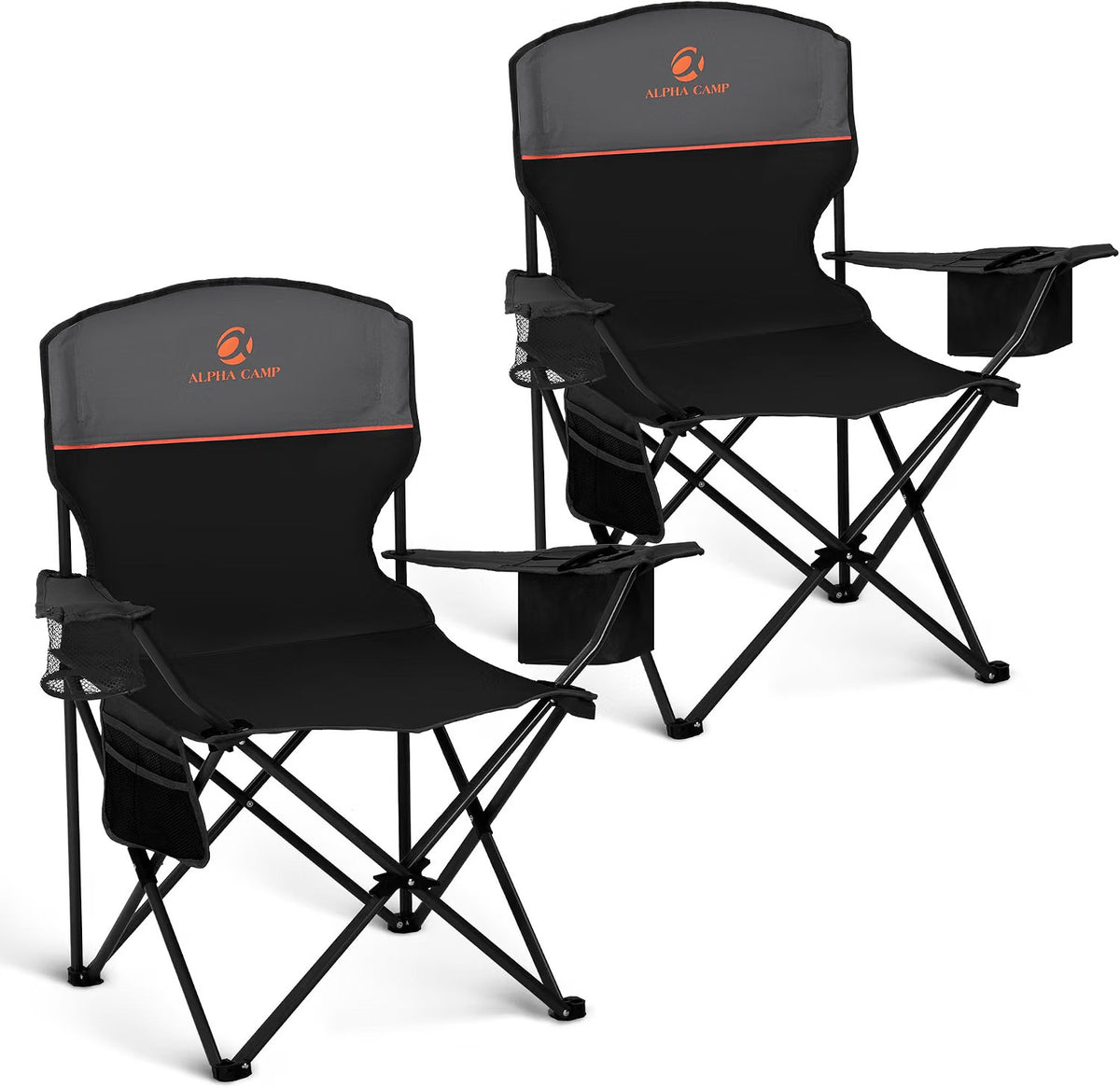 Folding Camping Chairs Pair Black Cooler Bag Cup Holder Side Pocket Carry Bags