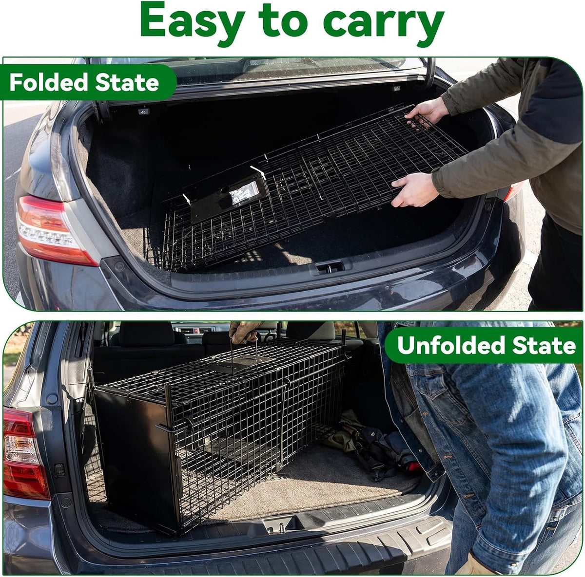 Animal Trap Live Catch Cage 105x40x31cm Double Door Metal Humane Black Long