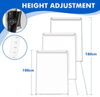 100x70cm Magnetic Flip Chart Whiteboard w/ Stand Adjustable Portable Side Arms