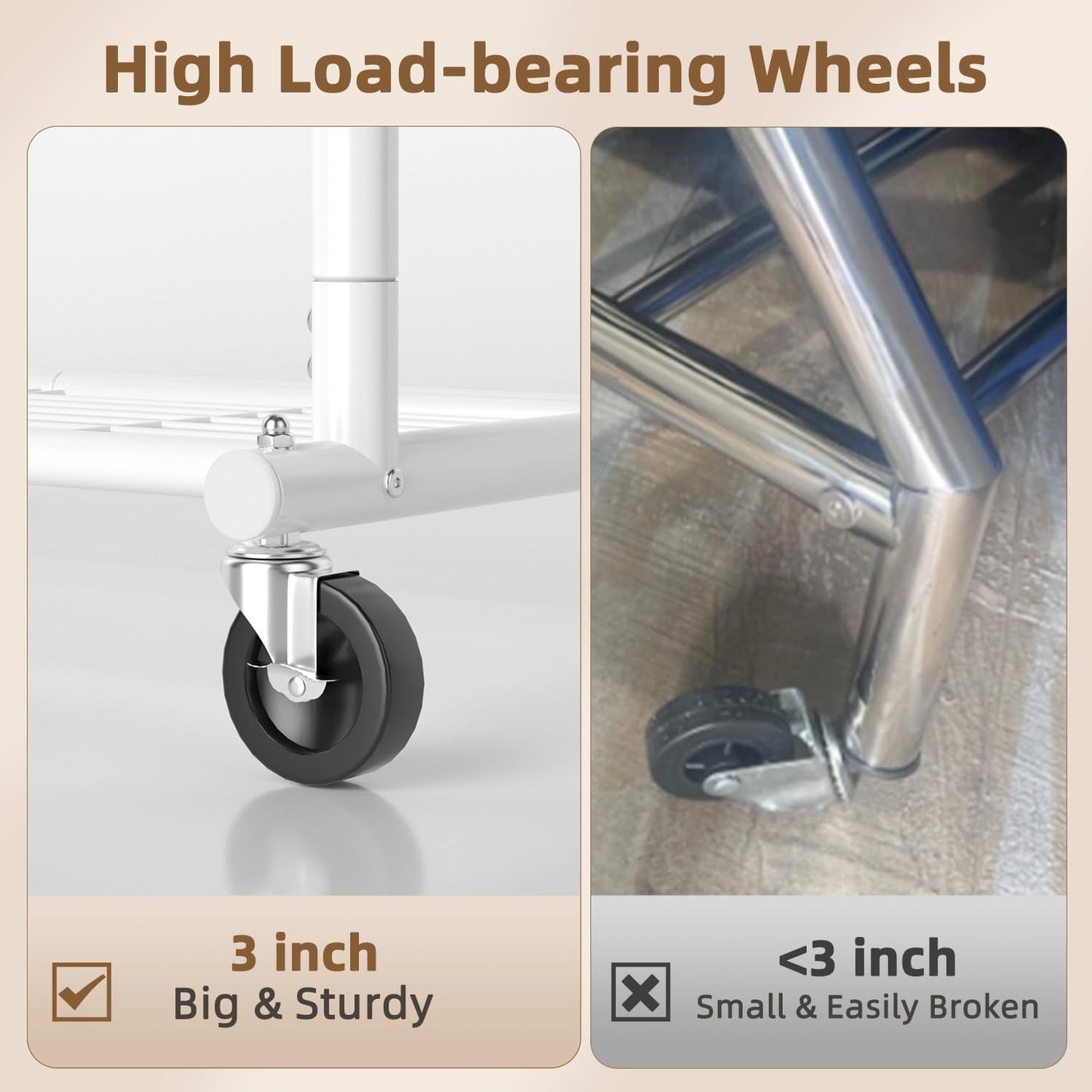 Heavy Duty Clothes Rack 688lb Rolling Garment Rail 3 Shelves Wheels Adjustable