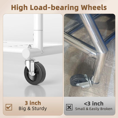 Heavy Duty Clothes Rack 688lb Rolling Garment Rail 3 Shelves Wheels Adjustable