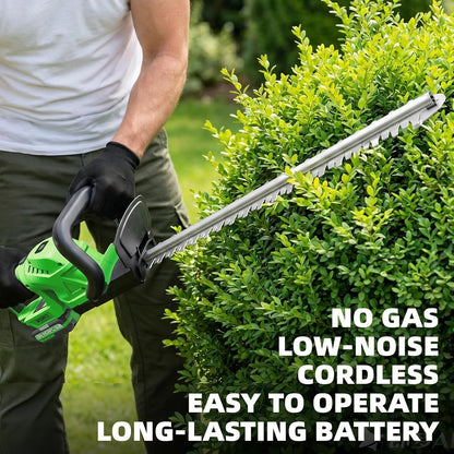 Cordless Hedge Trimmer Electric 20in 2 Batteries Charger Lightweight 180° Handle