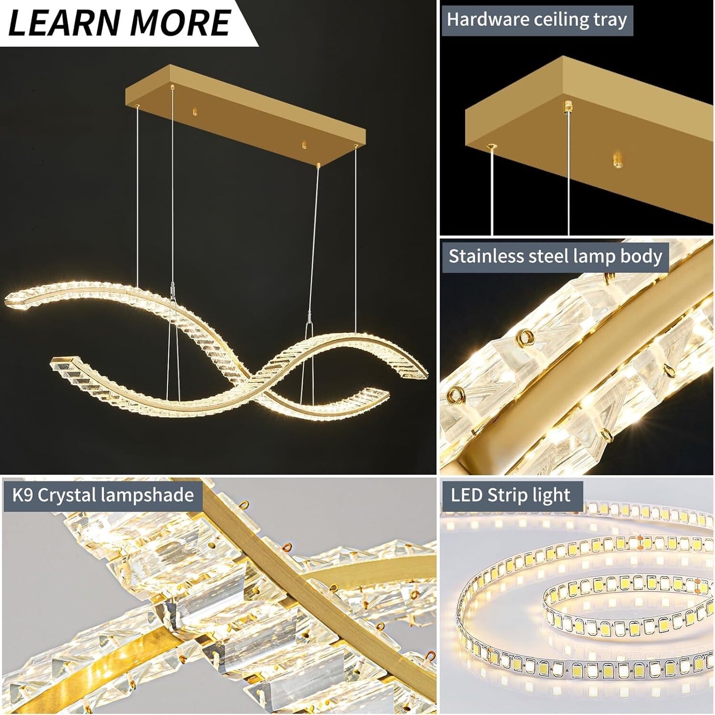Fordeson Crystal Modern LED Chandeliers 39.3inch Dimmable LED Pendant Light