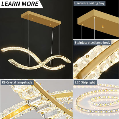 Fordeson Crystal Modern LED Chandeliers 39.3inch Dimmable LED Pendant Light