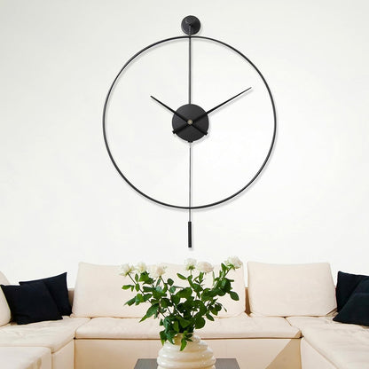 Wall Clock Large Decorative 60cm 24in Metal Silent Non Ticking Pendulum Black