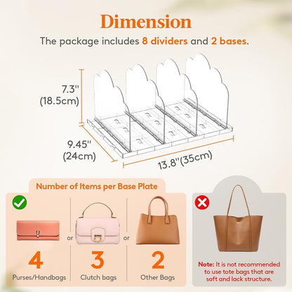 Shelf Dividers 8 Pack Clothes Adjustable Clear Closet Wardrobe Handbag Storage