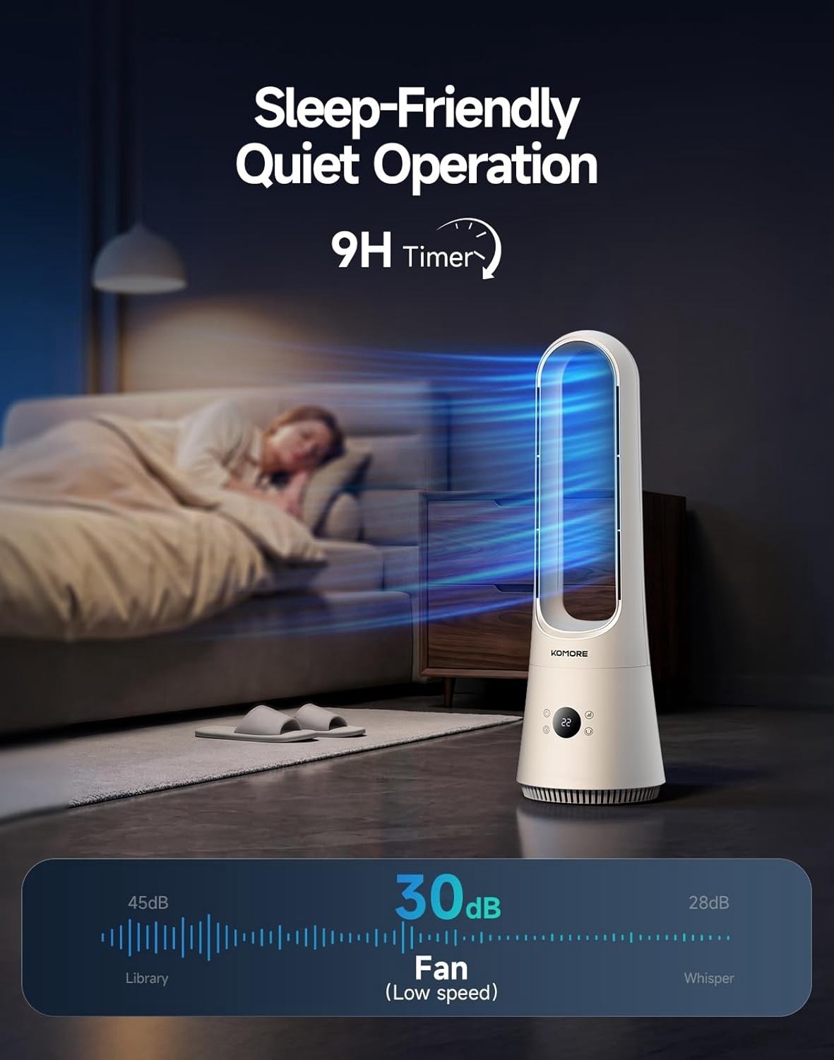 Bladeless Tower Fan Heater 2-in-1 8 Speed 90° Oscillating Remote App 9H Timer