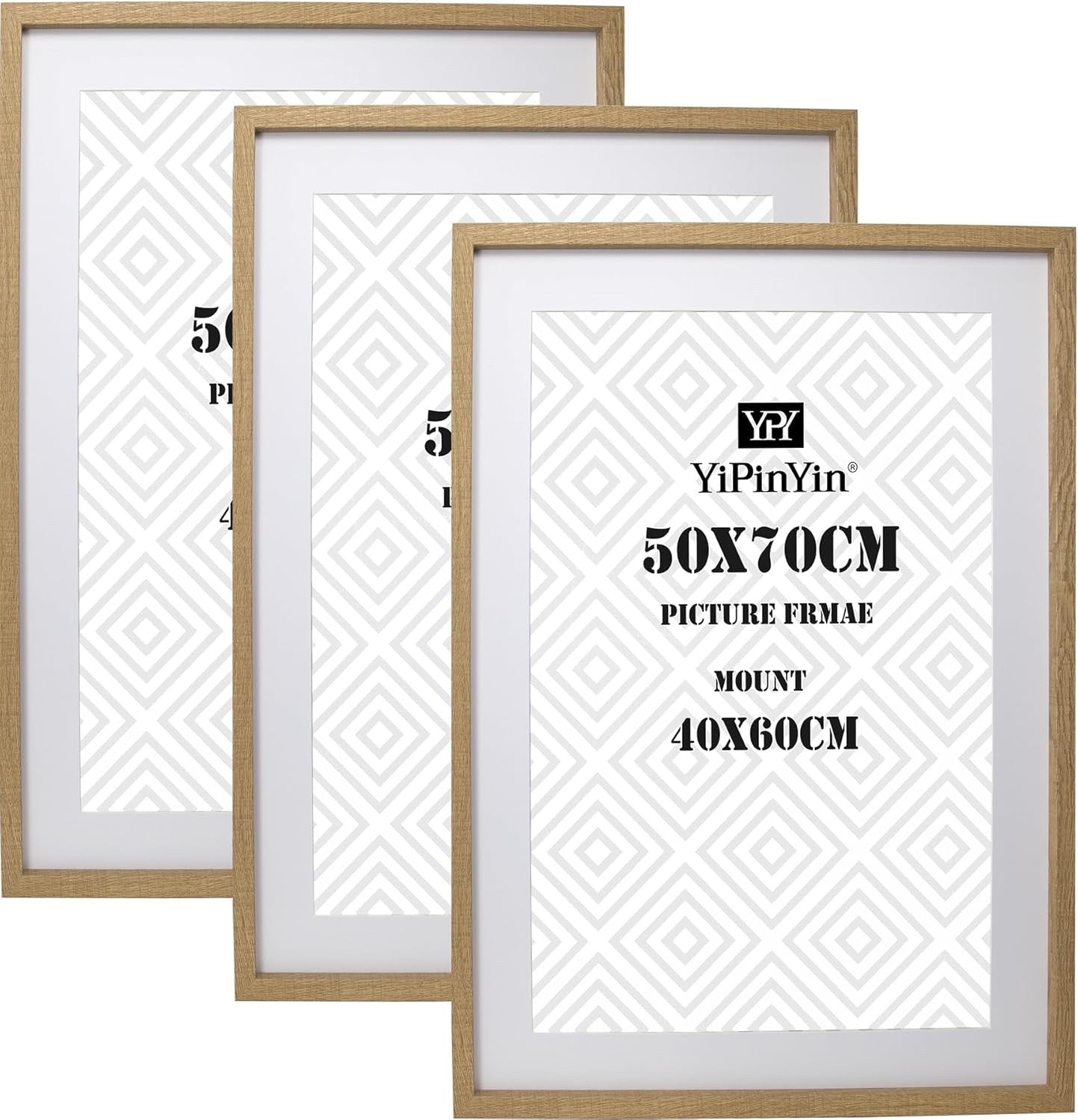 Picture Frame Set 50x70cm Wooden 3 Pack Poster Photo Mount Wall Hanging Oak