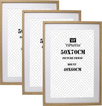 Picture Frame Set 50x70cm Wooden 3 Pack Poster Photo Mount Wall Hanging Oak