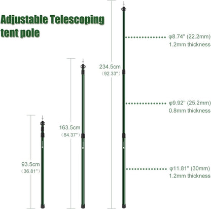 Telescopic Tent Poles Camping 2 Pack 90-230cm Aluminium Tarp Awning Canopy Black