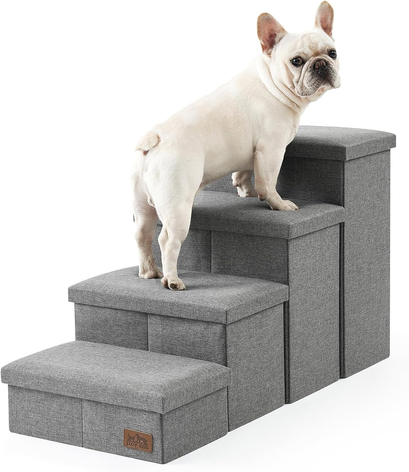Dog Stairs Pet Steps Foldable Storage Ramp Grey Leakproof Sofa 4 Step 38.1x17x22