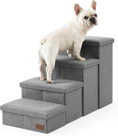 Dog Stairs Pet Steps Foldable Storage Ramp Grey Leakproof Sofa 4 Step 38.1x17x22