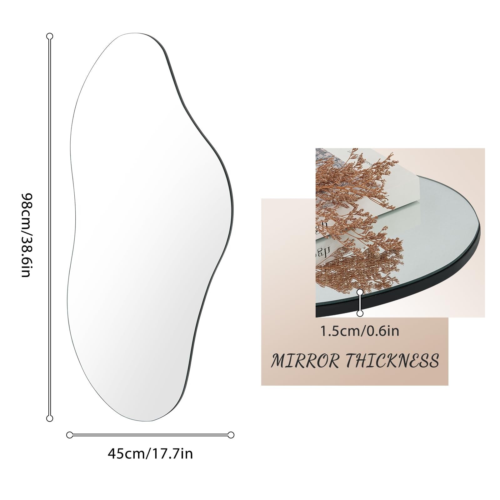 Ymahizax Irregular Wall Mirror Black 98x45cm Decorative Hanging Mirror Bedroom