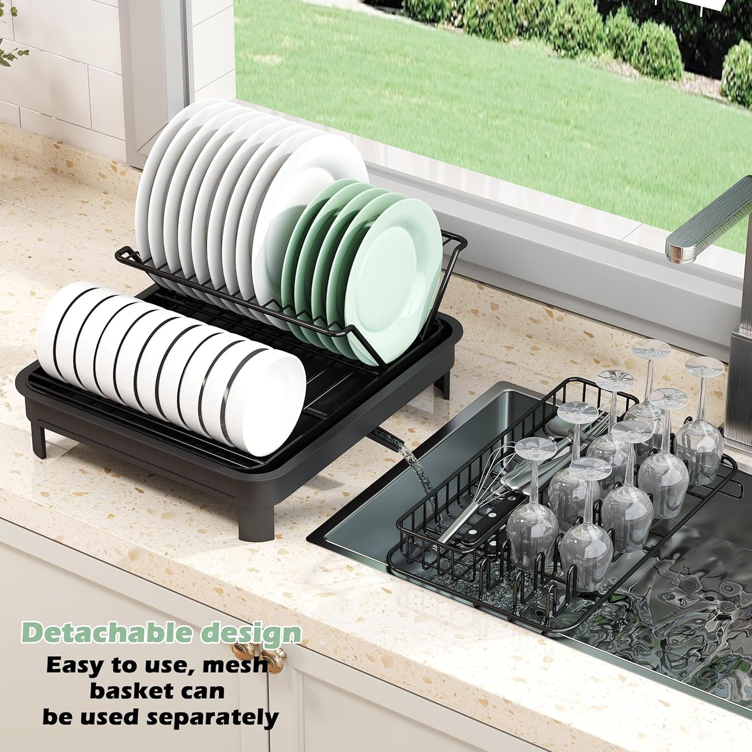 Large Dish Drying Rack with Drainboard Extendable Kitchen Countertop Organiser