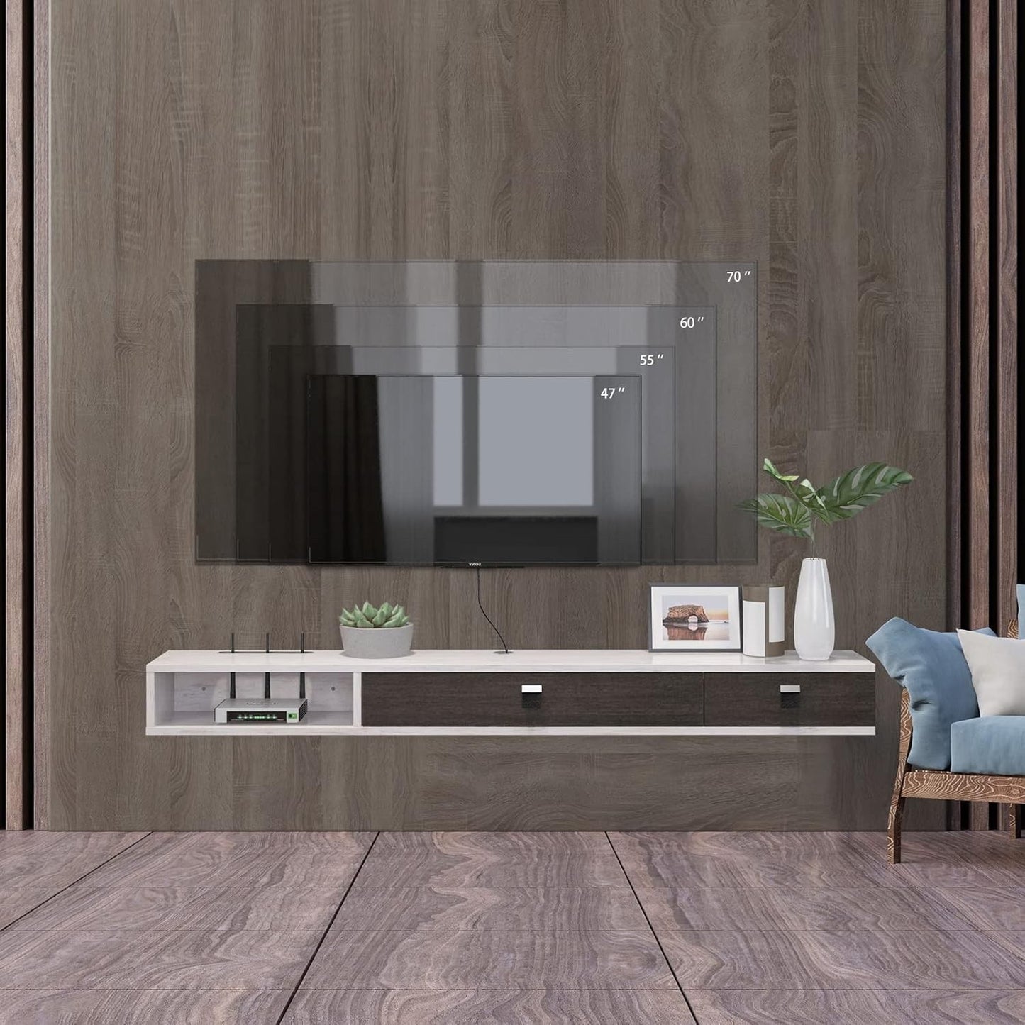 Floating TV Unit Wall 120cm Mounted Media Console Cabinet Grey White
