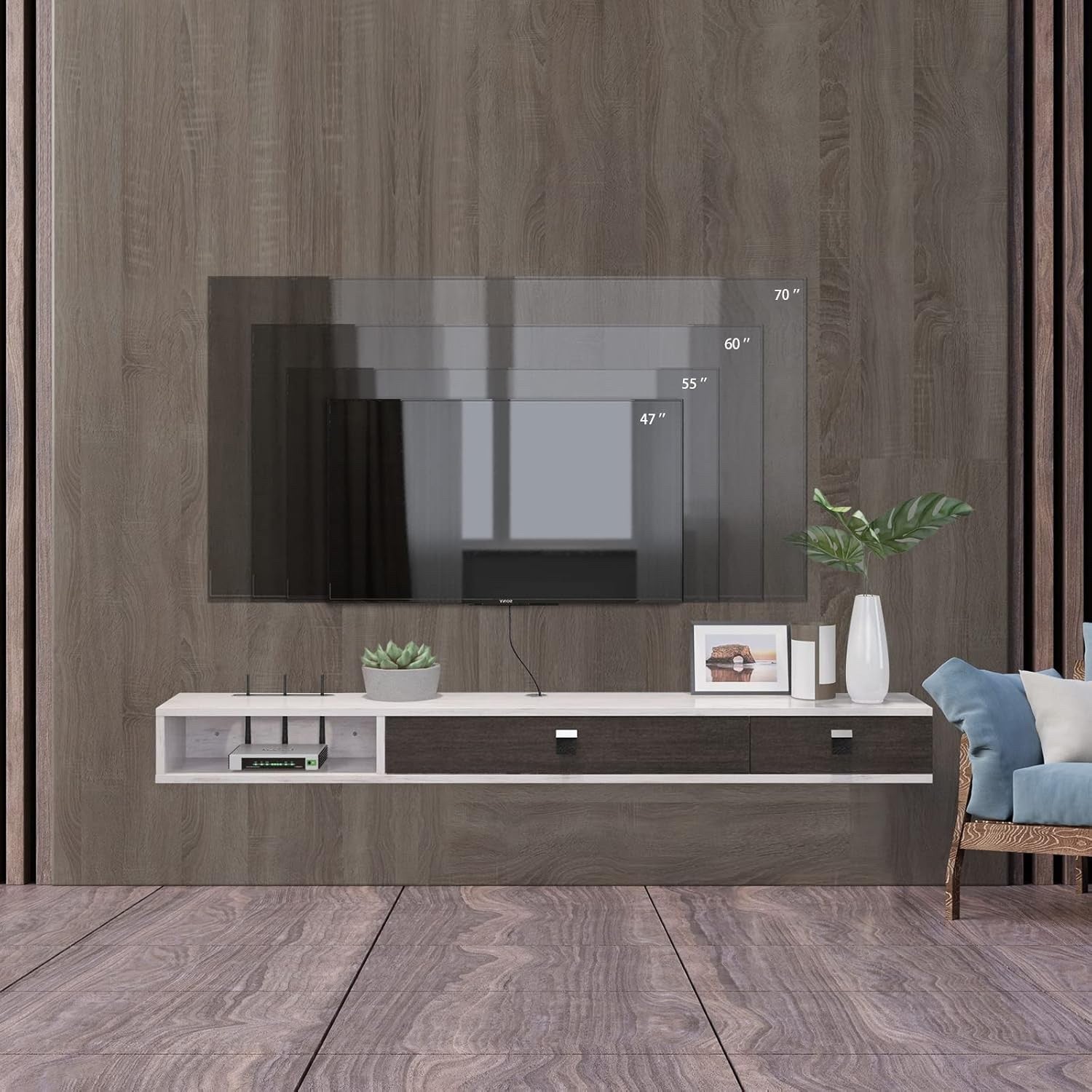 Floating TV Unit Wall 120cm Mounted Media Console Cabinet Grey White