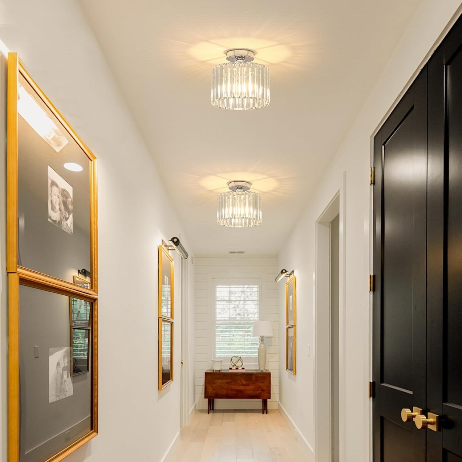 Crystal Ceiling Light Flush Mount Chrome Chandelier Glass Shade