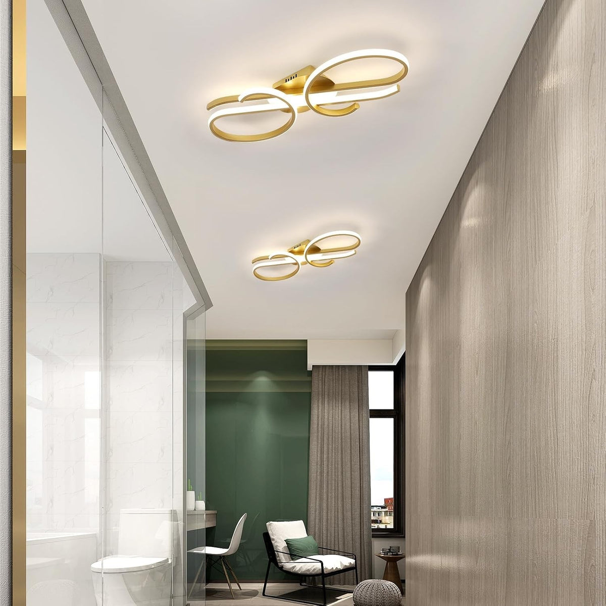 LED Ceiling Light Dimmable Remote 29W Gold 55x20cm Modern Music Design 3250LM