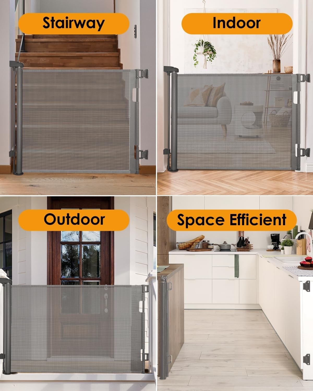 Retractable Baby Stair Gate 86cm x 300cm Mesh Safety Barrier Child Dog Indoor