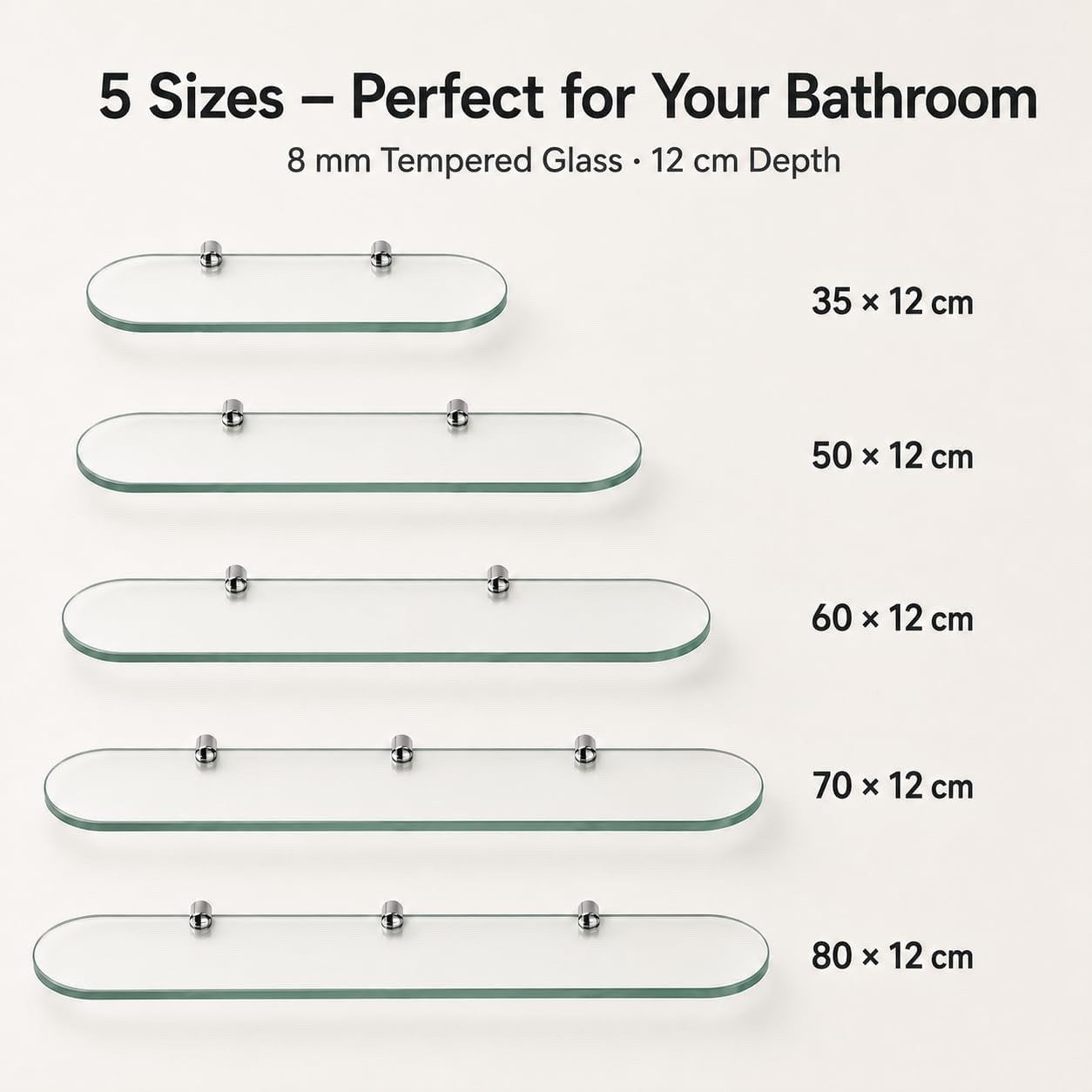 Bathroom Glass Shelf Shower Wall Mounted 80cm Clear Tempered Glass Chrome Clamp