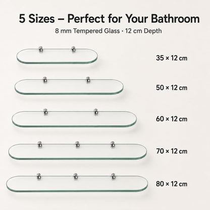 Bathroom Glass Shelf Shower Wall Mounted 80cm Clear Tempered Glass Chrome Clamp