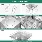 Odoland XL Portable Collapsible Campfire Grill Fire Pit Stainless Steel Outdoor