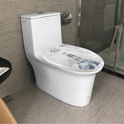 Modern PVC Toilet Seat with Unique Lighthouse Pattern - Easy to Clean, 44x36cm