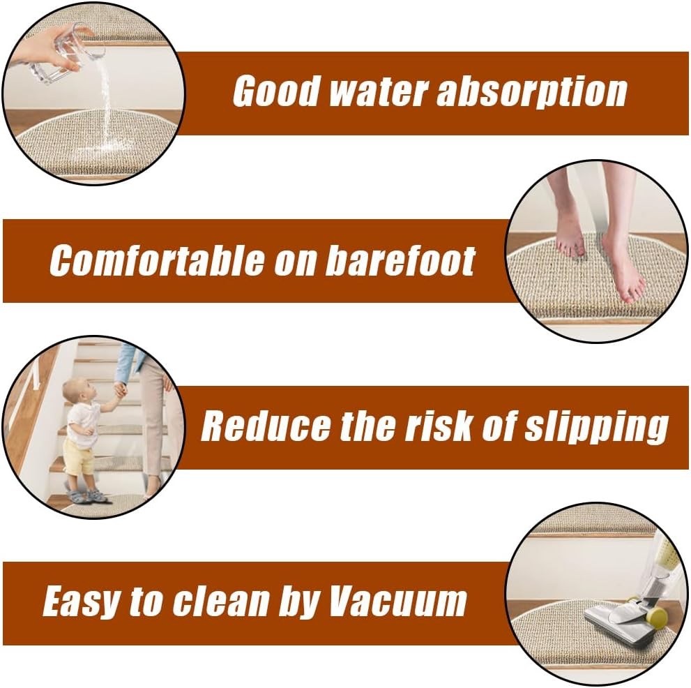 Carpet Stair Treads Non Slip 15 Pack 22x65cm Beige Bullnose Self Adhesive Mats