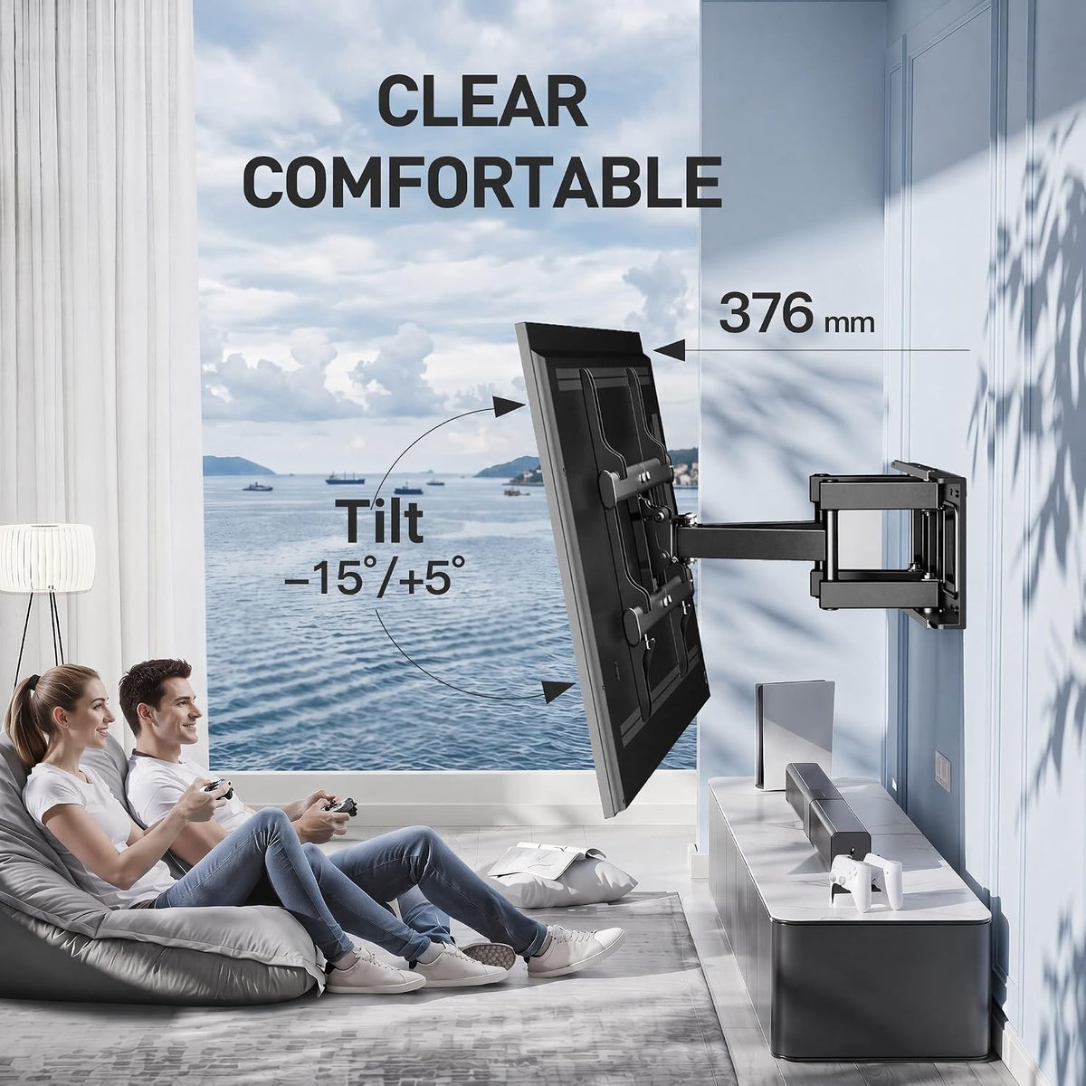 TV Wall Mount Bracket Full Motion 37-85in Swivel Tilt VESA 600x400 60kg Black