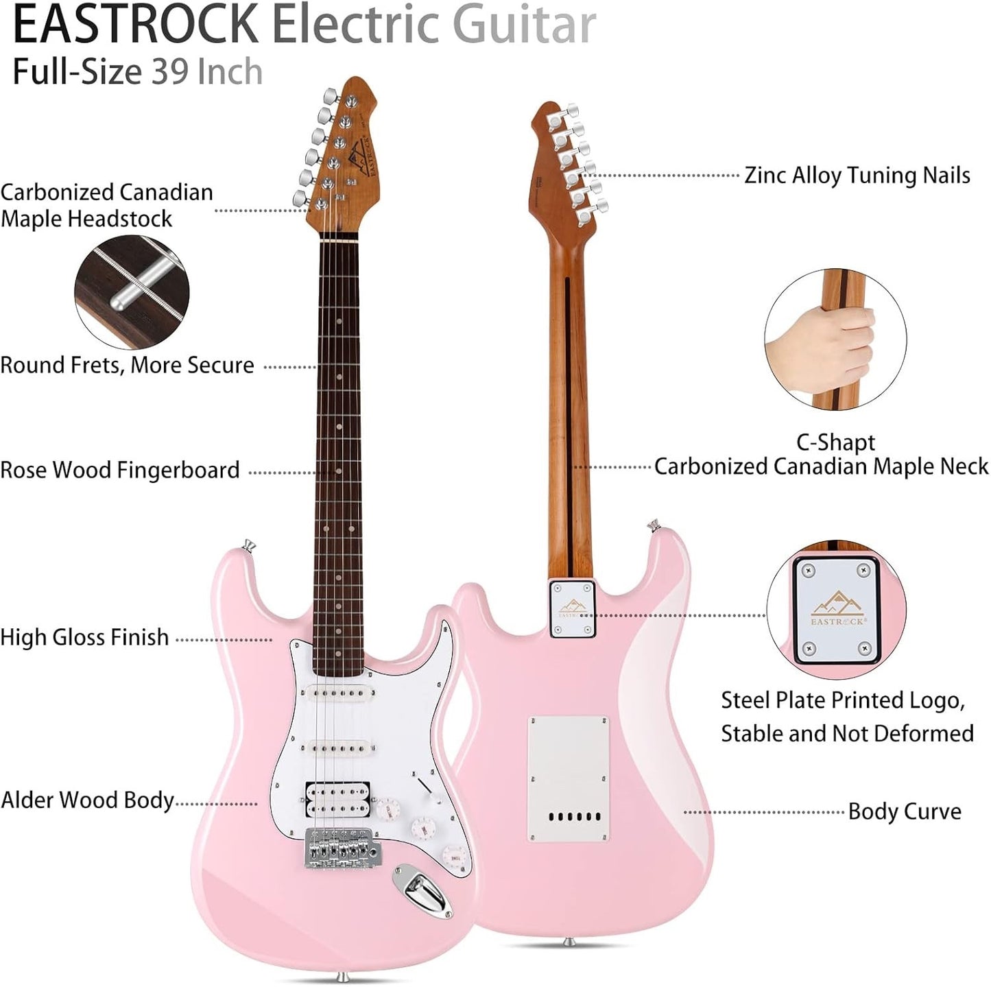 Eastrock 39 inch Full-Size Electric Guitar for Junior Beginners Pink
