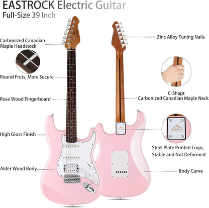 Eastrock 39 inch Full-Size Electric Guitar for Junior Beginners Pink
